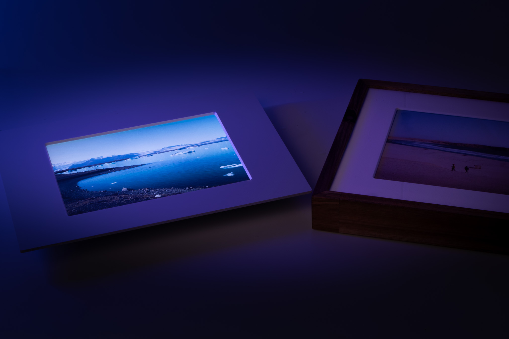 Frame blending naturally into a warm living room without screen glare